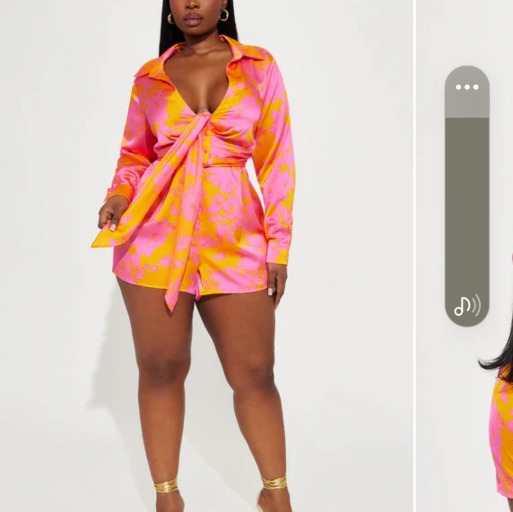 Fashion Nova 2X Vibrant Pink and Orange Floral Jumpsuit